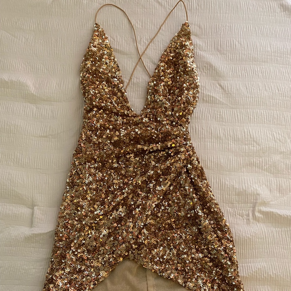 Gold sequence mini dress